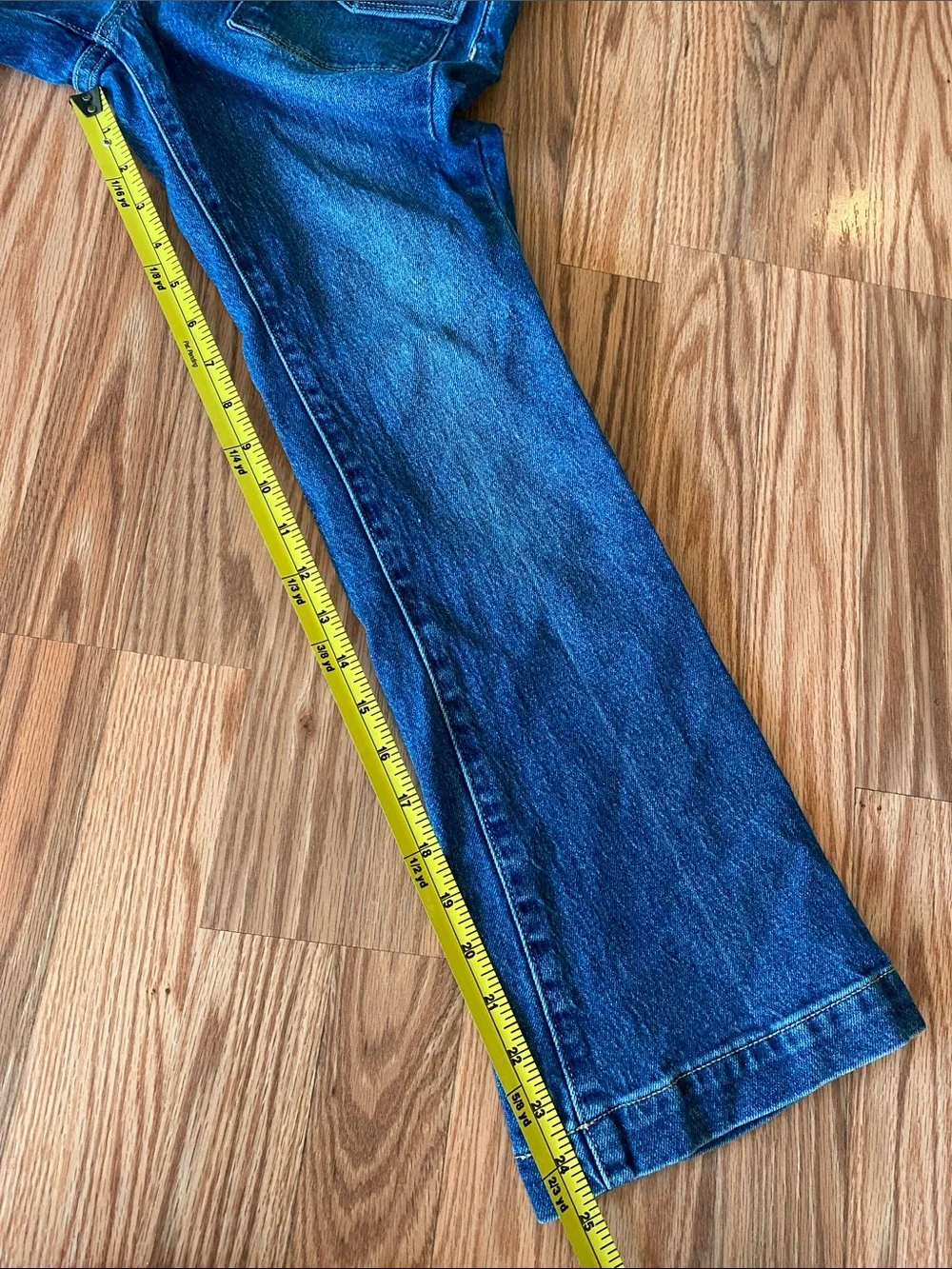 Girl’s Blue High Rise Flare Jeans with Front Flap Pockets by Old Navy-14 Denim